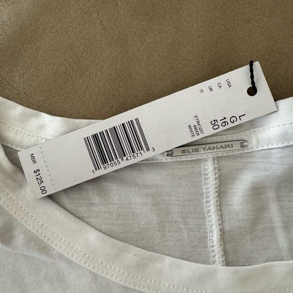 Elie Tahari Pima Cotton/Modal White Ruffle Sleeve Tee. Size L. MSRP $125 - Picture 11 of 12